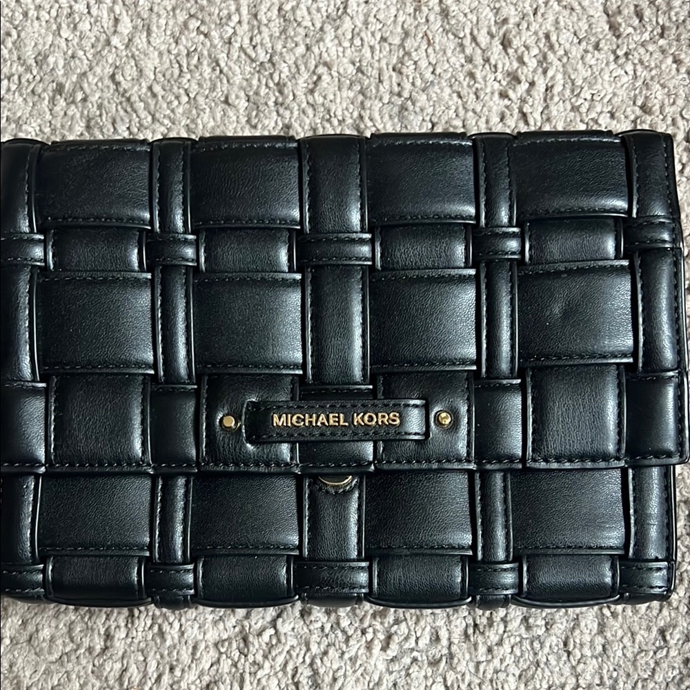 Michael Kors Black Ivy Woven Leather Clutch/Shoulder Bag
